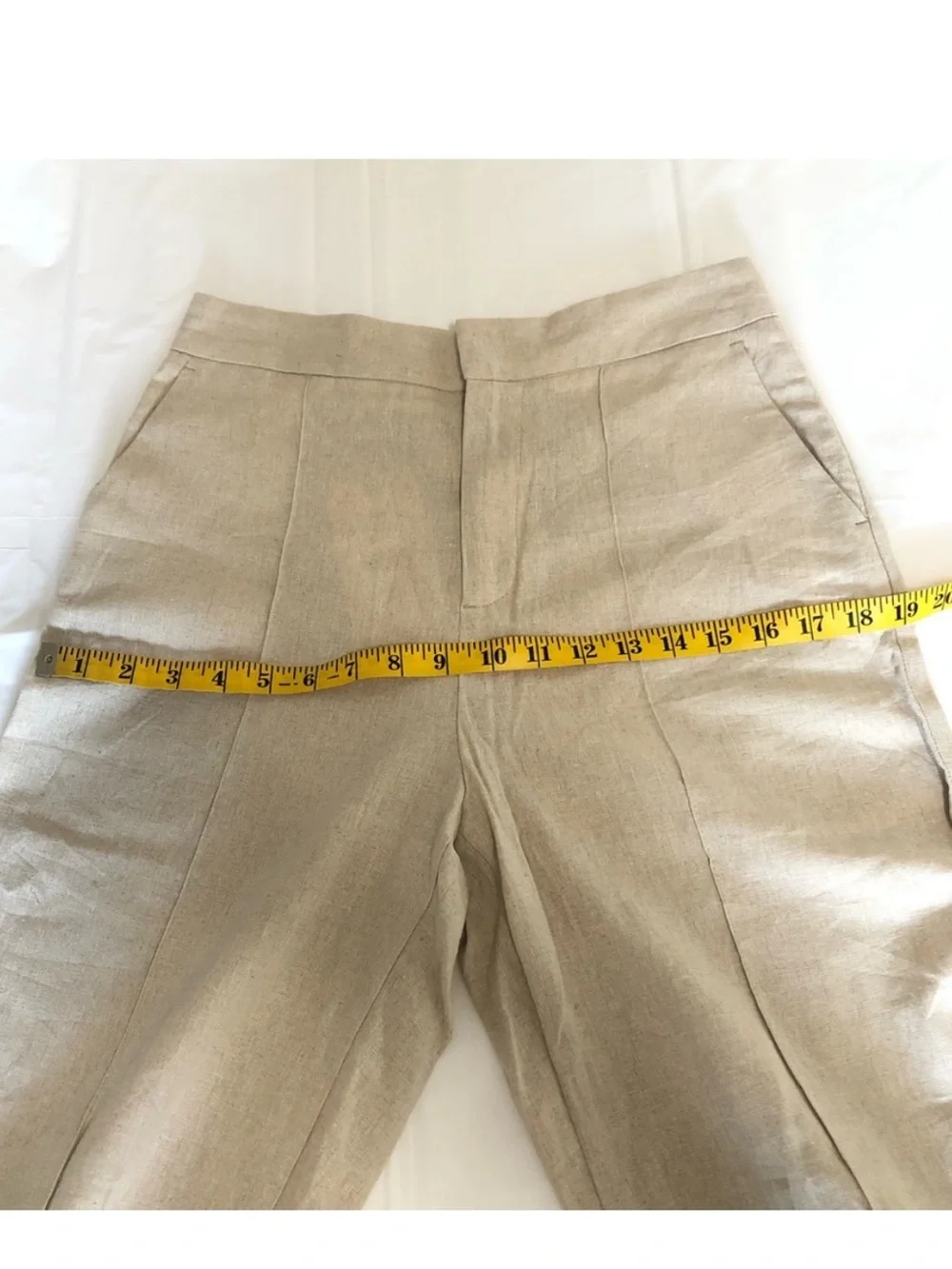 Zara Beige Tailored Straight Leg Linen-Blend Trousers
